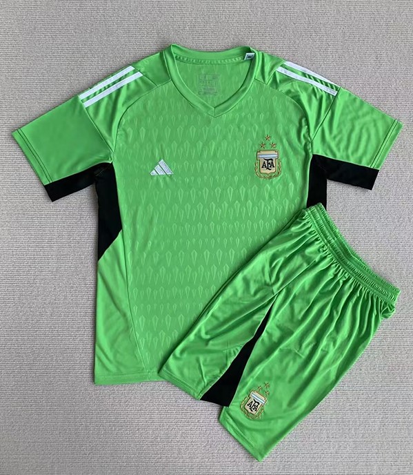 Kids-Argentina 2022 World Cup GK Green 3 Stars Soccer Jersey